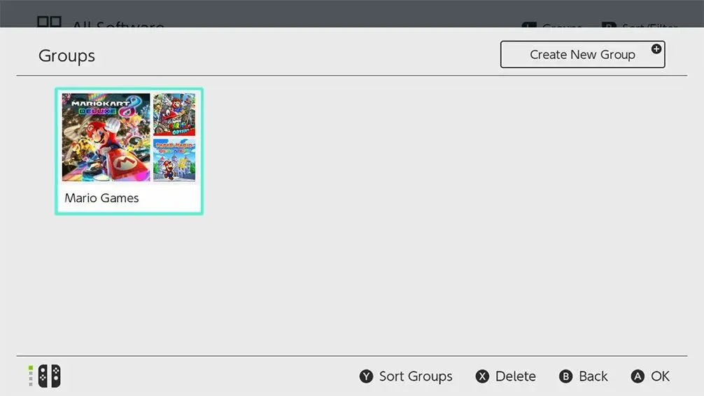 nintendo switch groups folders