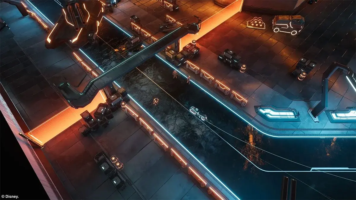 Traversal by light cycle inside Tron Catalyst.